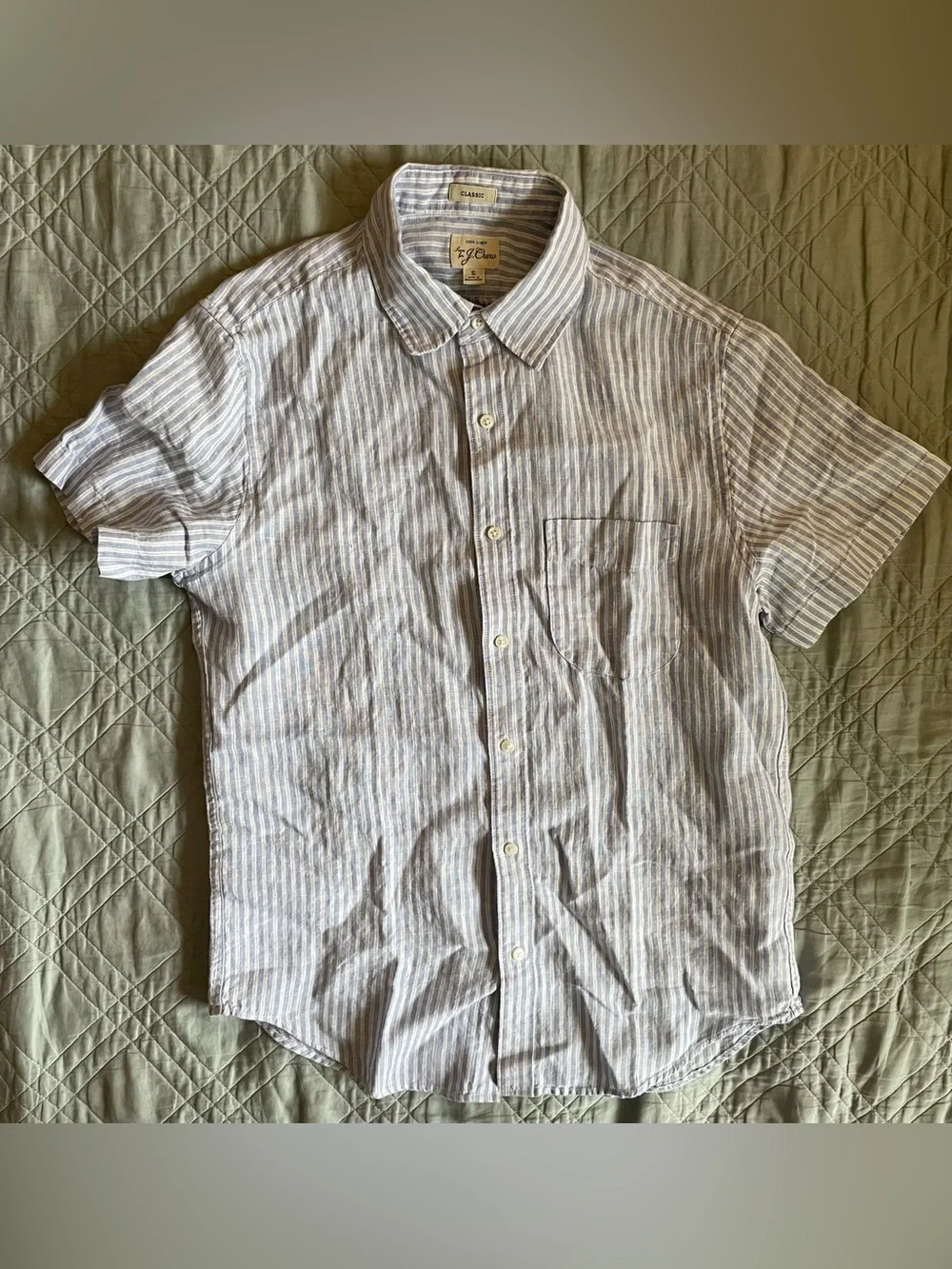 J. Crew Short-sleeve point-collar linen shirt in stripe in Blue Size S CU871